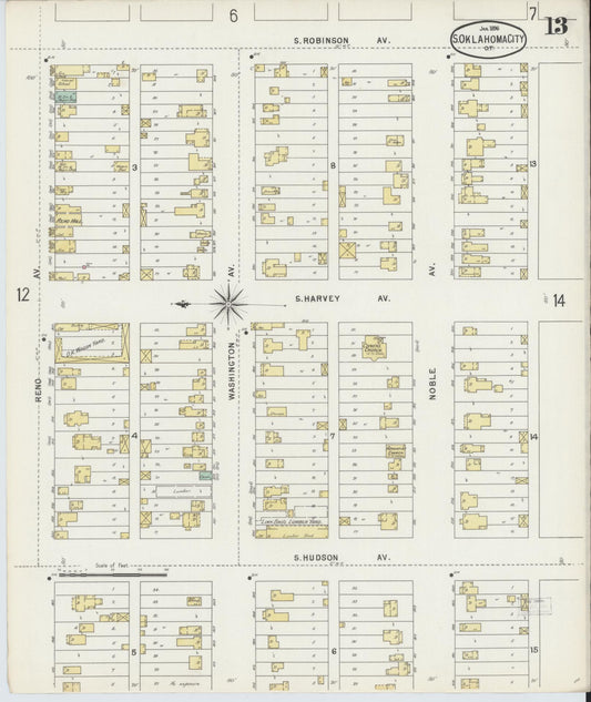 Sanborn Fire Insurance Map from Oklahoma City, Oklahoma County, Oklahoma (1896), Sheet #0013 - Historic Sanborn Fire Insurance Map Print, vintage old map wall art, antique decor, genealogy gift, Oklahoma City Oklahoma map