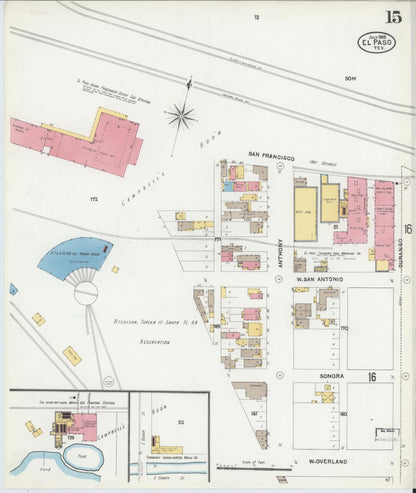 Sanborn Fire Insurance Map from El Paso, El Paso County, Texas (1905), Sheet #0015 - Complete Map Set gallery image, historic Sanborn map, vintage wall art, Texas Texas