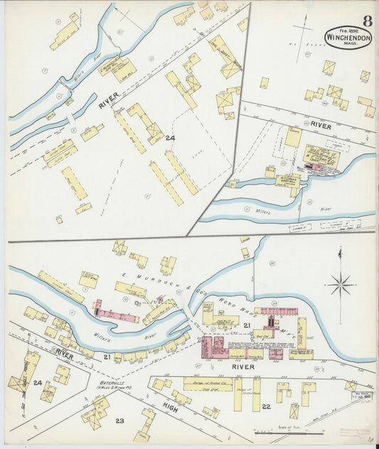 Sanborn Fire Insurance Map from Winchendon, Worcester County, Massachusetts (1892), Sheet #0008 - Historic Sanborn Fire Insurance Map Print, vintage old map wall art, antique decor, genealogy gift, Massachusetts Massachusetts map