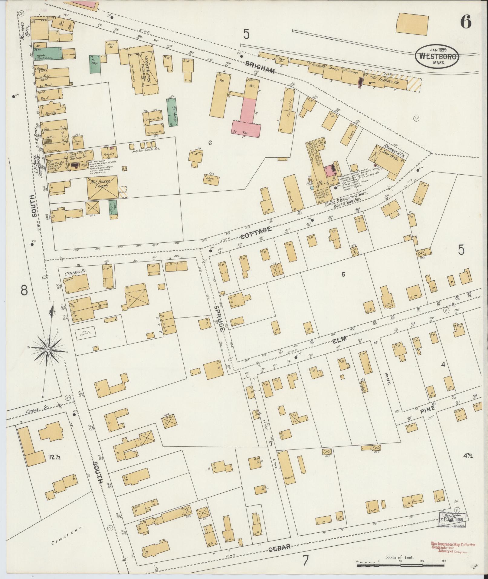 Sanborn Fire Insurance Map from Westboro, Worcester County, Massachusetts (1899), Sheet #0006 - Complete Map Set gallery image, historic Sanborn map, vintage wall art, Massachusetts Massachusetts