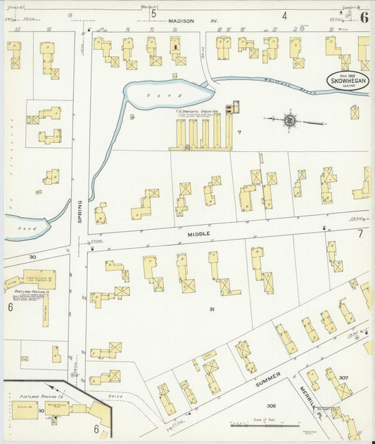 Sanborn Fire Insurance Map from Skowhegan, Somerset County, Maine (1909), Sheet #0006 - Historic Sanborn Fire Insurance Map Print, vintage old map wall art, antique decor, genealogy gift, Maine Maine map