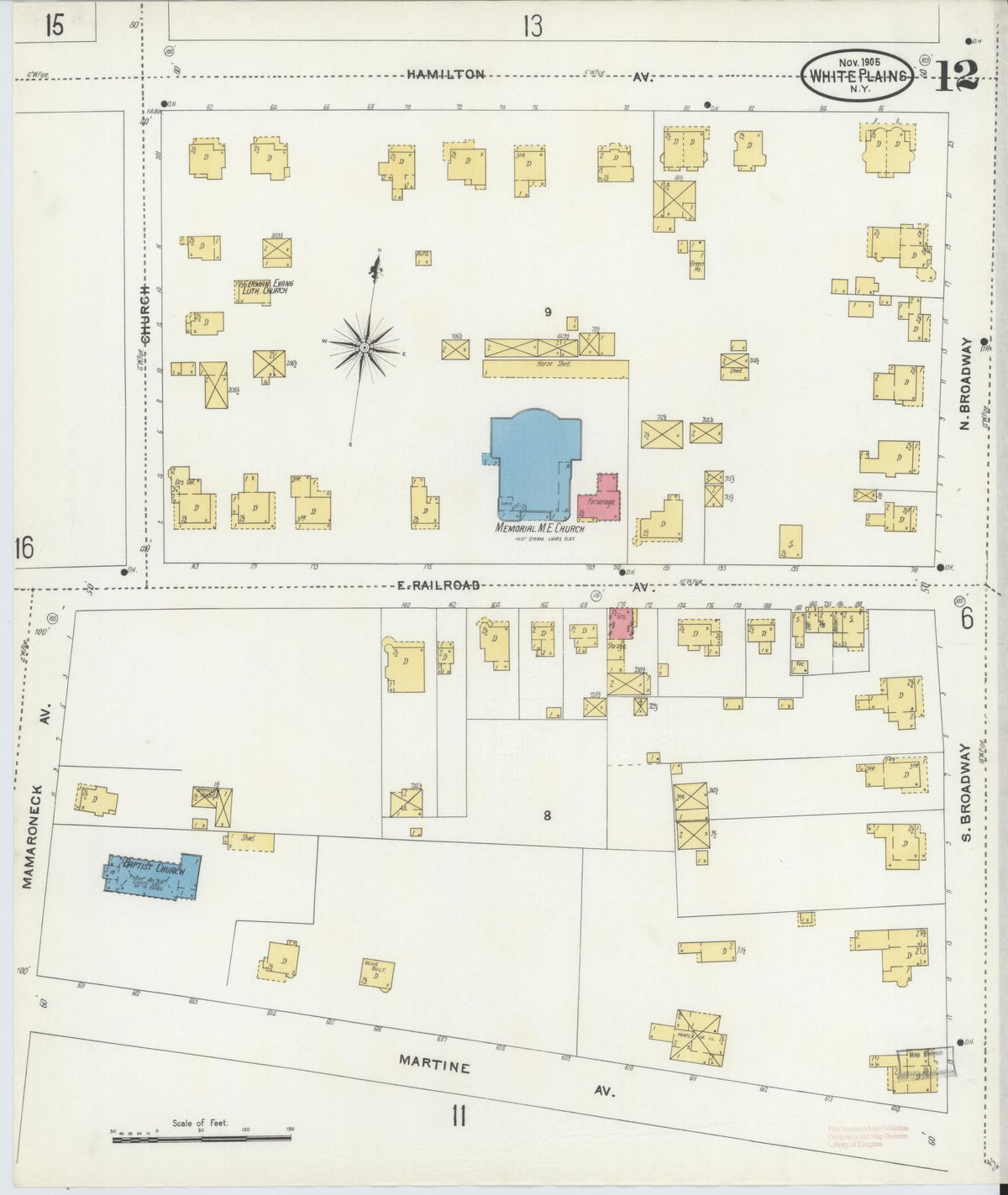 Sanborn Fire Insurance Map from White Plains, Westchester County, New York (1905), Sheet #0012 - Complete Map Set gallery image, historic Sanborn map, vintage wall art, New York New York