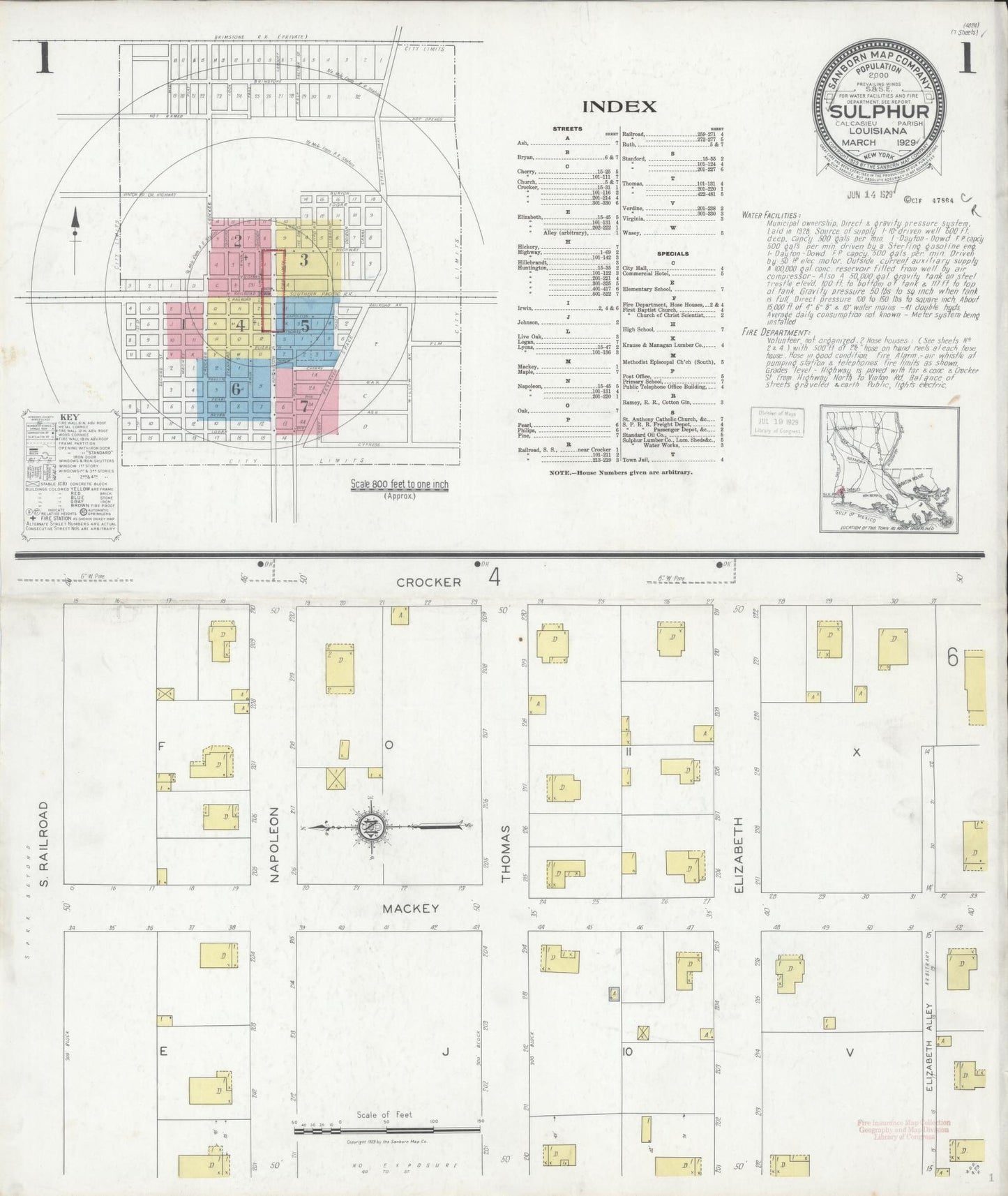 Sanborn Fire Insurance Map from Sulphur, Calcasieu Parish, Louisiana. (1929) – Historic Sanborn Fire Insurance Map Print