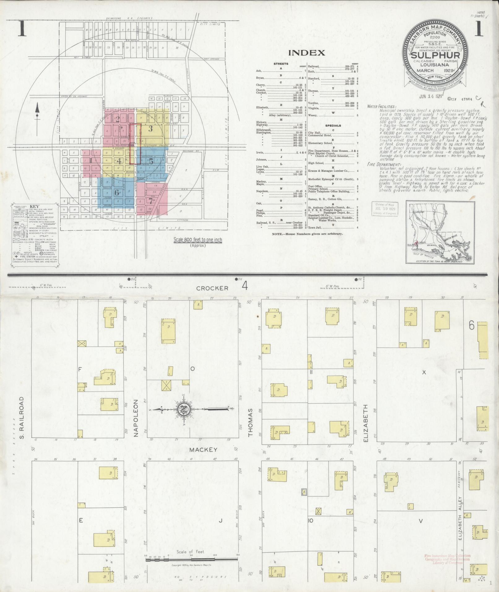 Sanborn Fire Insurance Map from Sulphur, Calcasieu Parish, Louisiana. (1929) – Historic Sanborn Fire Insurance Map Print