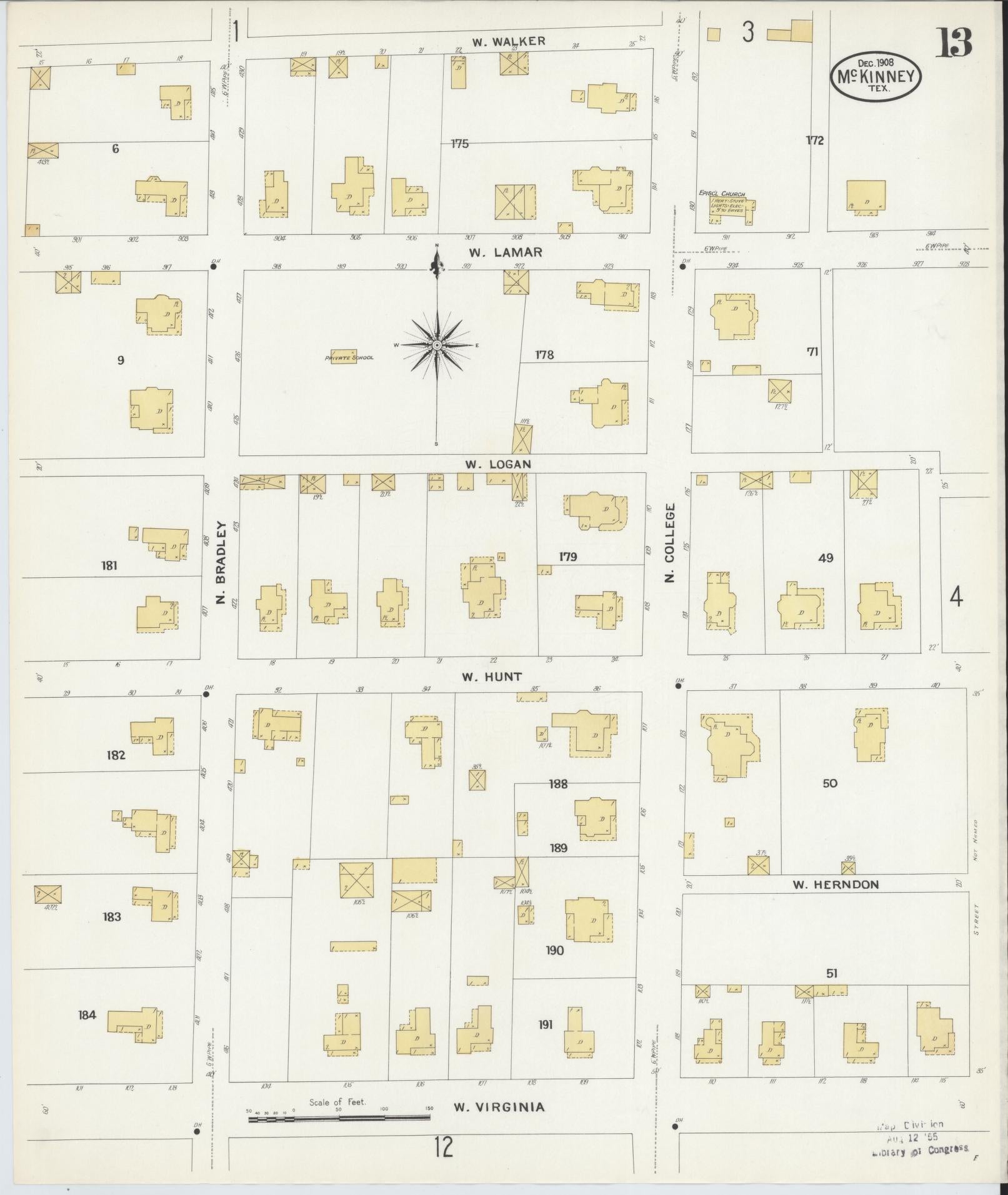 Sanborn Fire Insurance Map from McKinney, Collin County, Texas (1908), Sheet #0013 - Complete Map Set gallery image, historic Sanborn map, vintage wall art, Texas Texas
