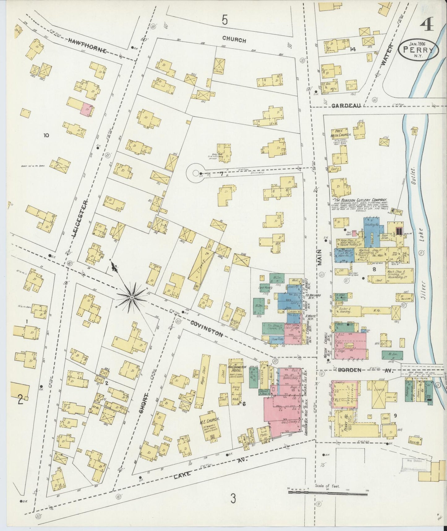 Sanborn Fire Insurance Map from Perry, Wyoming County, New York (1906), Sheet #0004 - Historic Sanborn Fire Insurance Map Print, vintage old map wall art, antique decor, genealogy gift, Perry Wyoming map