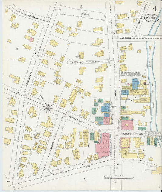 Sanborn Fire Insurance Map from Perry, Wyoming County, New York (1906), Sheet #0004 - Historic Sanborn Fire Insurance Map Print, vintage old map wall art, antique decor, genealogy gift, Perry Wyoming map
