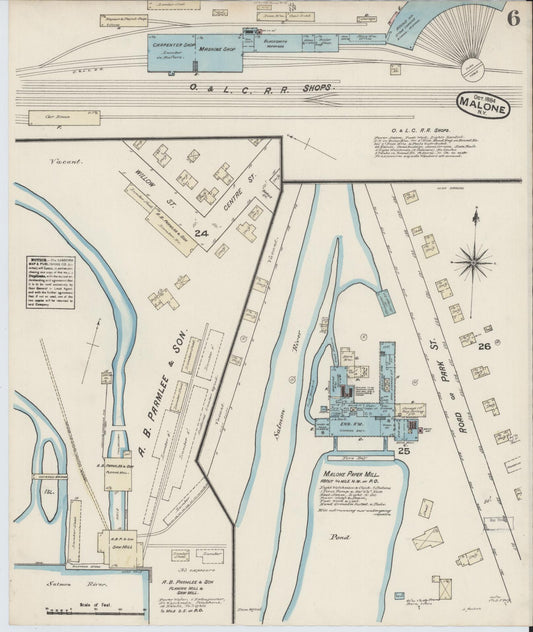Sanborn Fire Insurance Map from Malone, Franklin County, New York (1884), Sheet #0006 - Historic Sanborn Fire Insurance Map Print, vintage old map wall art, antique decor, genealogy gift, New York New York map