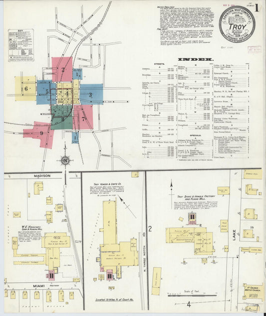 Sanborn Fire Insurance Map from Troy, Pike County, Alabama (1909), Sheet #0001 - Complete Map Set gallery image, historic Sanborn map, vintage wall art, Alabama Alabama