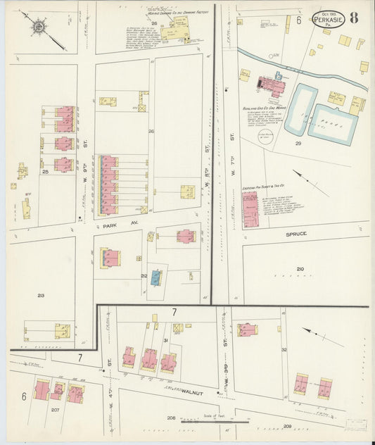 Sanborn Fire Insurance Map from Perkasie, Bucks County, Pennsylvania (1913), Sheet #0008 - Historic Sanborn Fire Insurance Map Print, vintage old map wall art, antique decor, genealogy gift, Pennsylvania Pennsylvania map