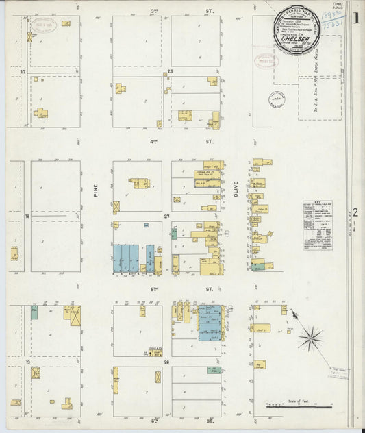 Sanborn Fire Insurance Map from Chelsea, Rogers County, Oklahoma (1898), Sheet #0001 - Historic Sanborn Fire Insurance Map Print, vintage old map wall art, antique decor, genealogy gift, Oklahoma Oklahoma map