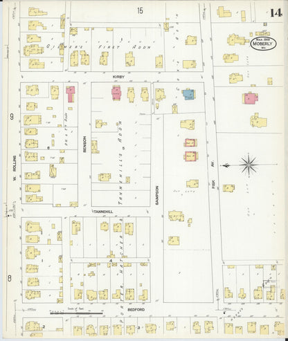 Sanborn Fire Insurance Map from Moberly, Randolph County, Missouri (1909), Sheet #0014 - Complete Map Set gallery image, historic Sanborn map, vintage wall art, Missouri Missouri