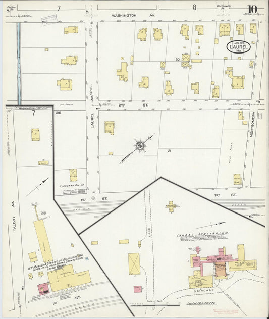 Sanborn Fire Insurance Map from Laurel, Prince Georges County, Maryland (1914), Sheet #0010 - Historic Sanborn Fire Insurance Map Print, vintage old map wall art