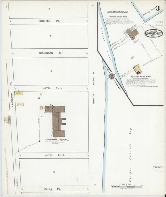 Sanborn Fire Insurance Map from Corpus Christi, Nueces County, Texas (1919), Sheet #0003 - Historic Sanborn Fire Insurance Map Print, vintage old map wall art, antique decor, genealogy gift, Texas Texas map