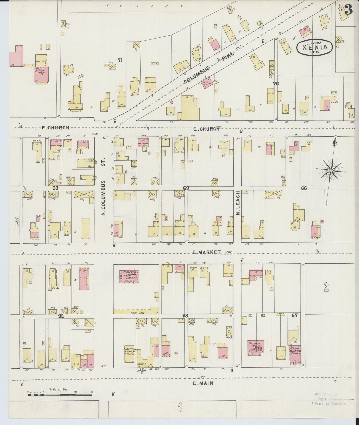 Sanborn Fire Insurance Map from Xenia, Greene County, Ohio (1895), Sheet #0003 - Complete Map Set gallery image, historic Sanborn map, vintage wall art, Ohio Ohio