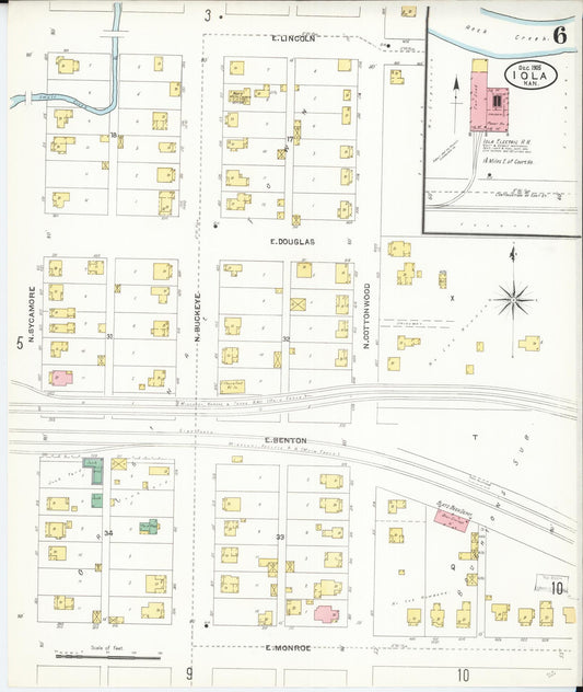 Sanborn Fire Insurance Map from Iola, Allen County, Kansas (1905), Sheet #0006 - Historic Sanborn Fire Insurance Map Print, vintage old map wall art, antique decor, genealogy gift, Kansas Kansas map