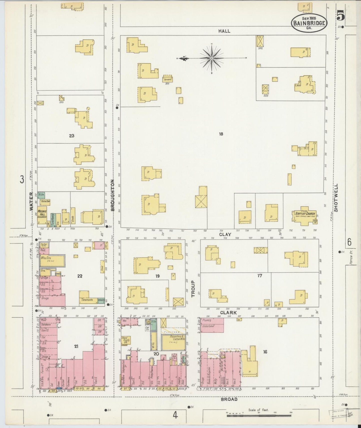 Sanborn Fire Insurance Map from Bainbridge, Decatur County, Georgia (1905), Sheet #0005 - Historic Sanborn Fire Insurance Map Print, vintage old map wall art, antique decor, genealogy gift, Georgia Georgia map