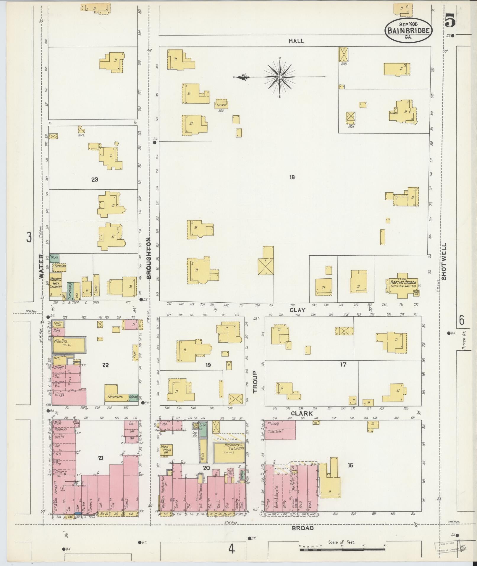 Sanborn Fire Insurance Map from Bainbridge, Decatur County, Georgia (1905), Sheet #0005 - Historic Sanborn Fire Insurance Map Print, vintage old map wall art, antique decor, genealogy gift, Georgia Georgia map