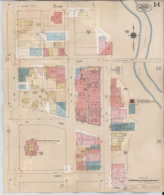 Sanborn Fire Insurance Map from Sandpoint, Bonner County, Idaho (1948), Sheet #0014 - Historic Sanborn Fire Insurance Map Print, vintage old map wall art, antique decor, genealogy gift, Idaho Idaho map