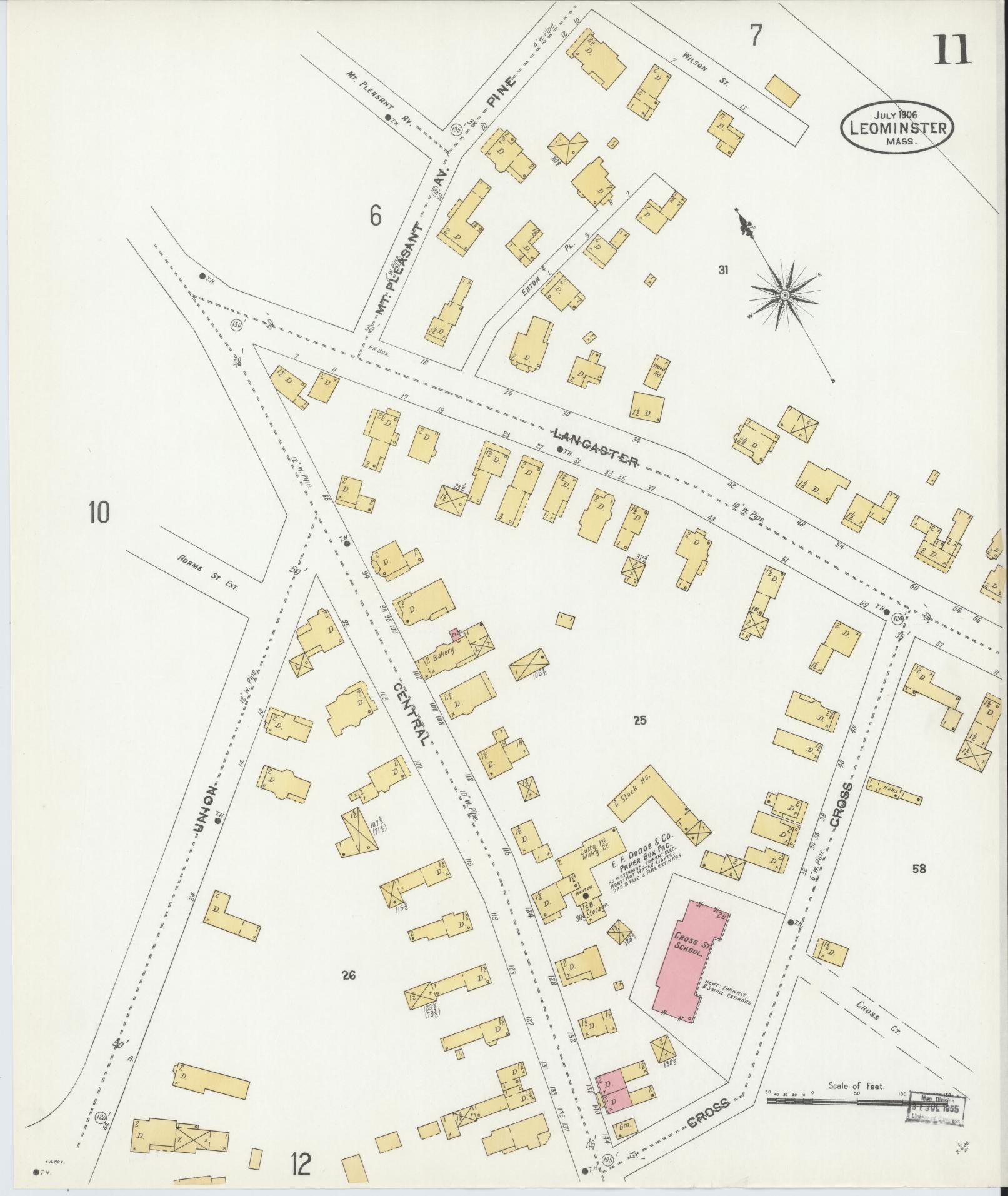 Sanborn Fire Insurance Map from Leominster, Worcester County, Massachusetts (1906), Sheet #0011 - Complete Map Set gallery image, historic Sanborn map, vintage wall art, Massachusetts Massachusetts