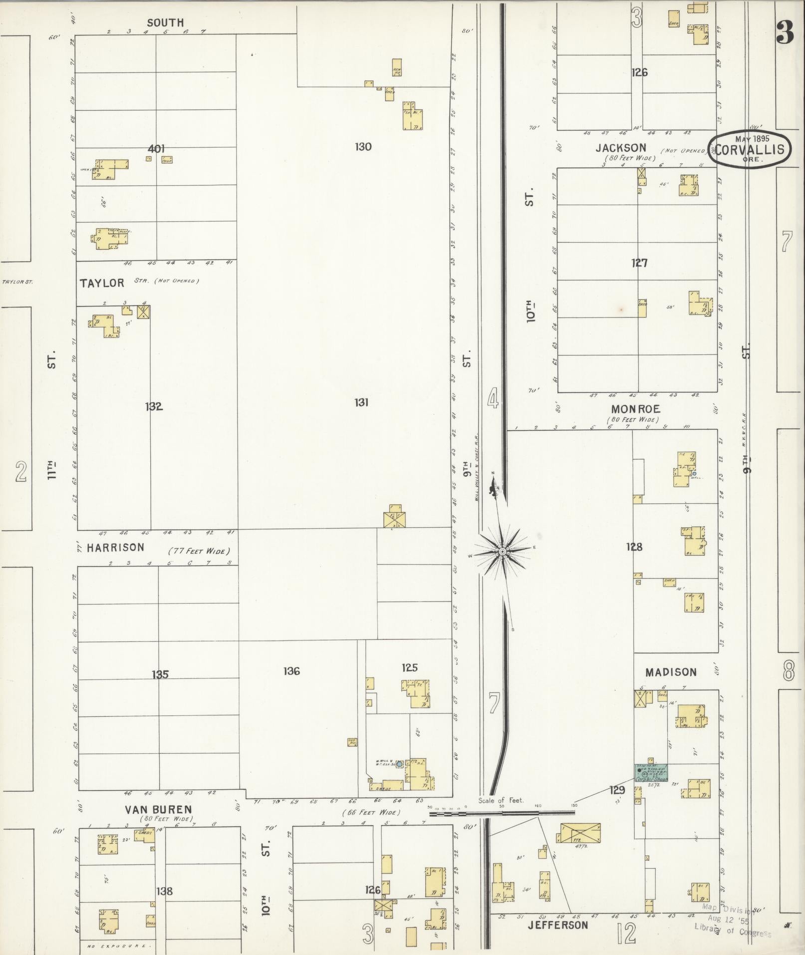 Sanborn Fire Insurance Map from Corvallis, Benton County, Oregon (1895), Sheet #0003 - Complete Map Set gallery image, historic Sanborn map, vintage wall art, Oregon Oregon