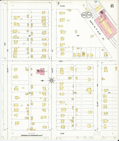 Sanborn Fire Insurance Map from Newton, Harvey County, Kansas (1901), Sheet #0008 - Complete Map Set gallery image, historic Sanborn map, vintage wall art, Kansas Kansas