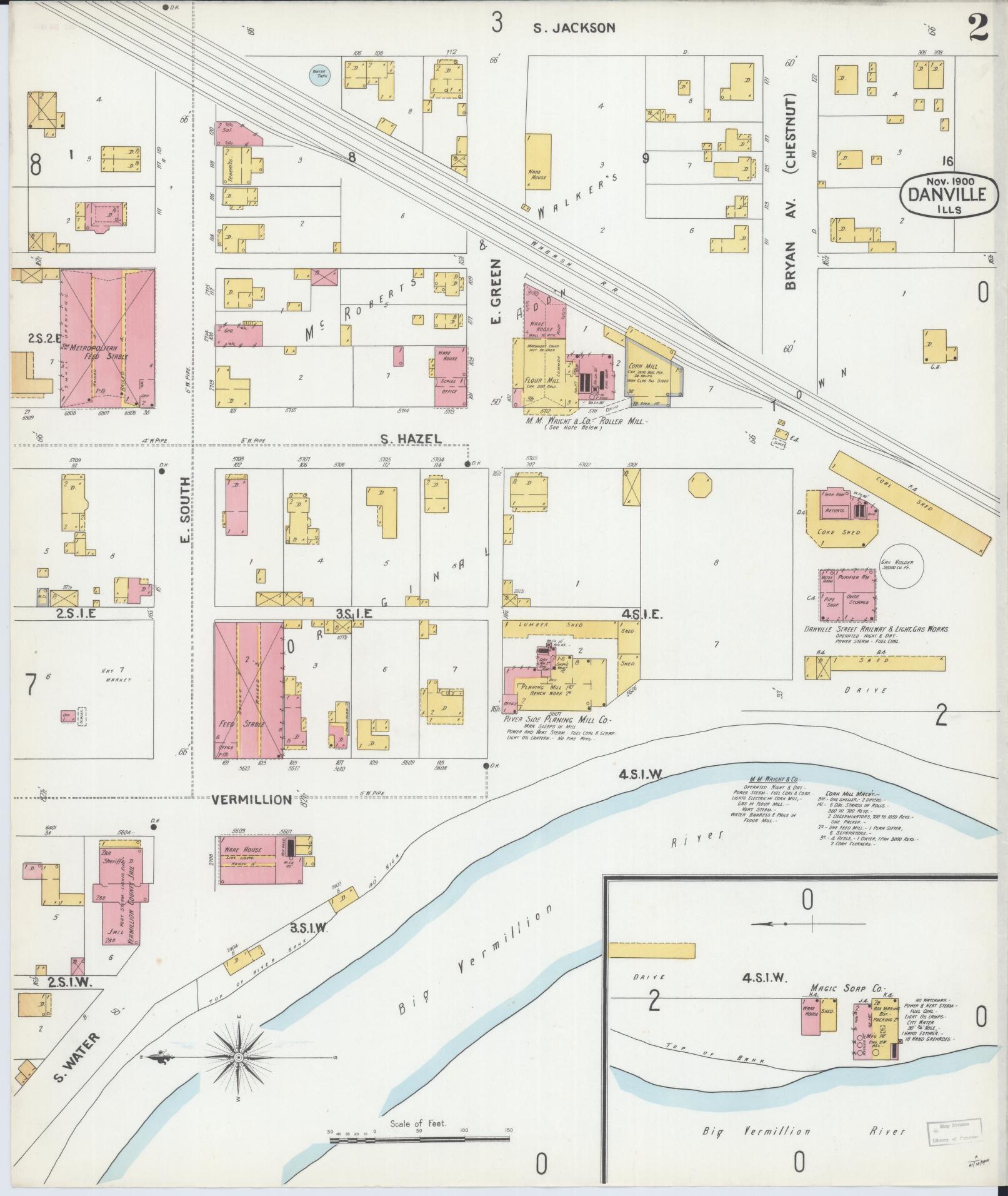 Sanborn Fire Insurance Map from Danville, Vermilion County, Illinois (1900), Sheet #0002 - Complete Map Set gallery image, historic Sanborn map, vintage wall art, Illinois Illinois