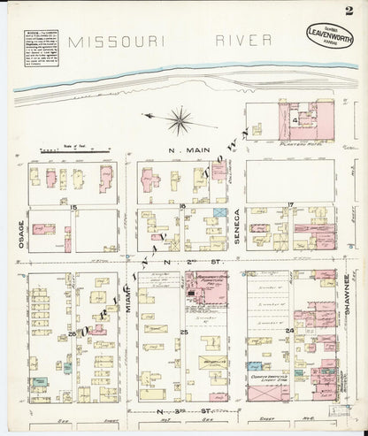 Sanborn Fire Insurance Map from Leavenworth, Leavenworth County, Kansas (1883), Sheet #0002 - Complete Map Set gallery image, historic Sanborn map, vintage wall art, Kansas Kansas