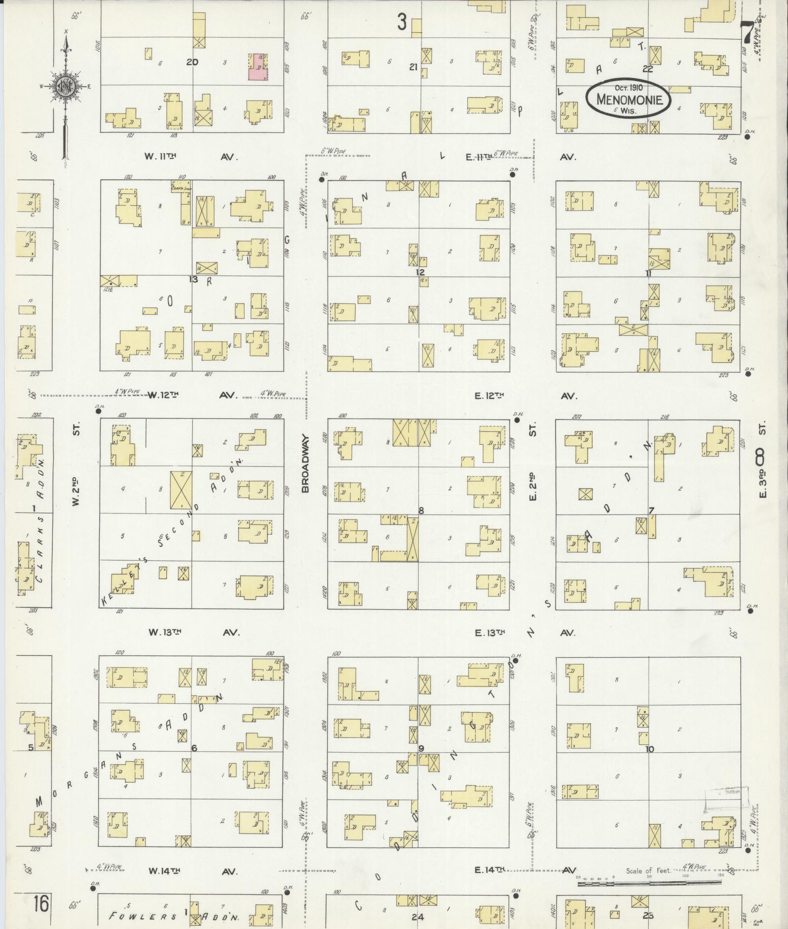 Sanborn Fire Insurance Map from Menomonie, Dunn County, Wisconsin (1910), Sheet #0007 - Complete Map Set gallery image, historic Sanborn map, vintage wall art, Wisconsin Wisconsin