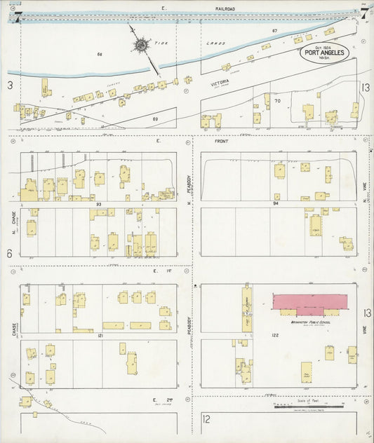 Sanborn Fire Insurance Map from Port Angeles, Clallam County, Washington (1924), Sheet #0007 - Historic Sanborn Fire Insurance Map Print, vintage old map wall art, antique decor, genealogy gift, Washington Washington map