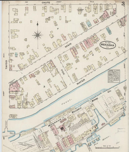 Sanborn Fire Insurance Map from Menasha, Winnebago County, Wisconsin (1884), Sheet #0003 - Historic Sanborn Fire Insurance Map Print, vintage old map wall art, antique decor, genealogy gift, Wisconsin Wisconsin map