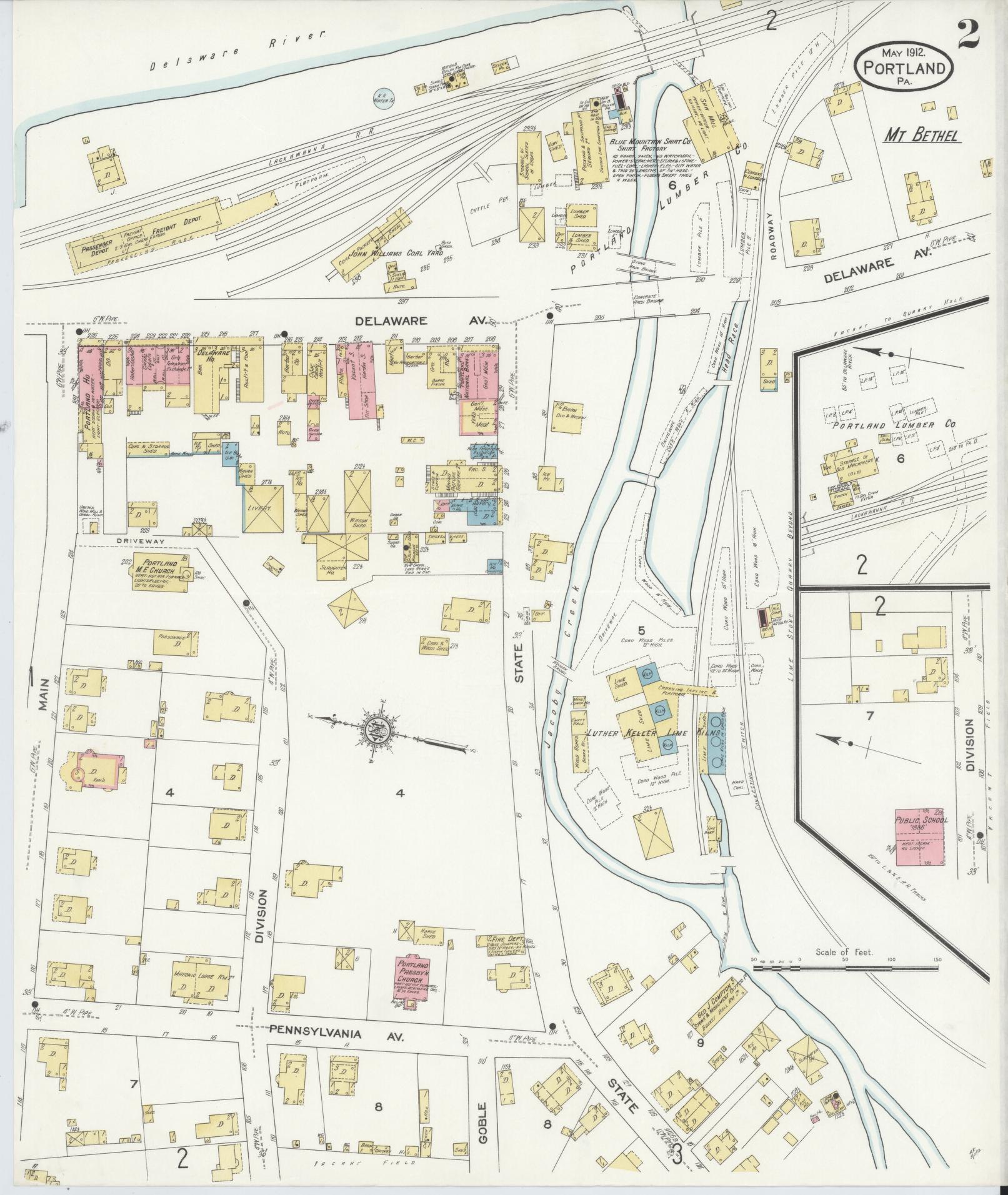 Sanborn Fire Insurance Map from Portland, Northampton County, Pennsylvania (1912), Sheet #0002 - Complete Map Set gallery image, historic Sanborn map, vintage wall art, Pennsylvania Pennsylvania
