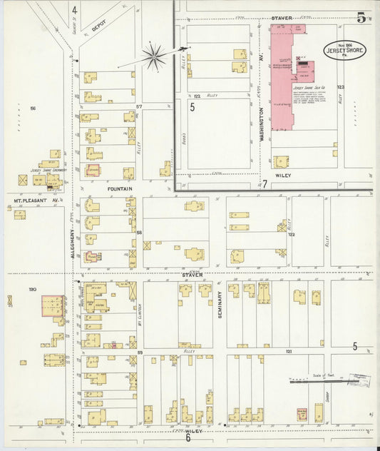Sanborn Fire Insurance Map from Jersey Shore, Lycoming County, Pennsylvania (1906), Sheet #0005 - Historic Sanborn Fire Insurance Map Print, vintage old map wall art, antique decor, genealogy gift, Pennsylvania Pennsylvania map