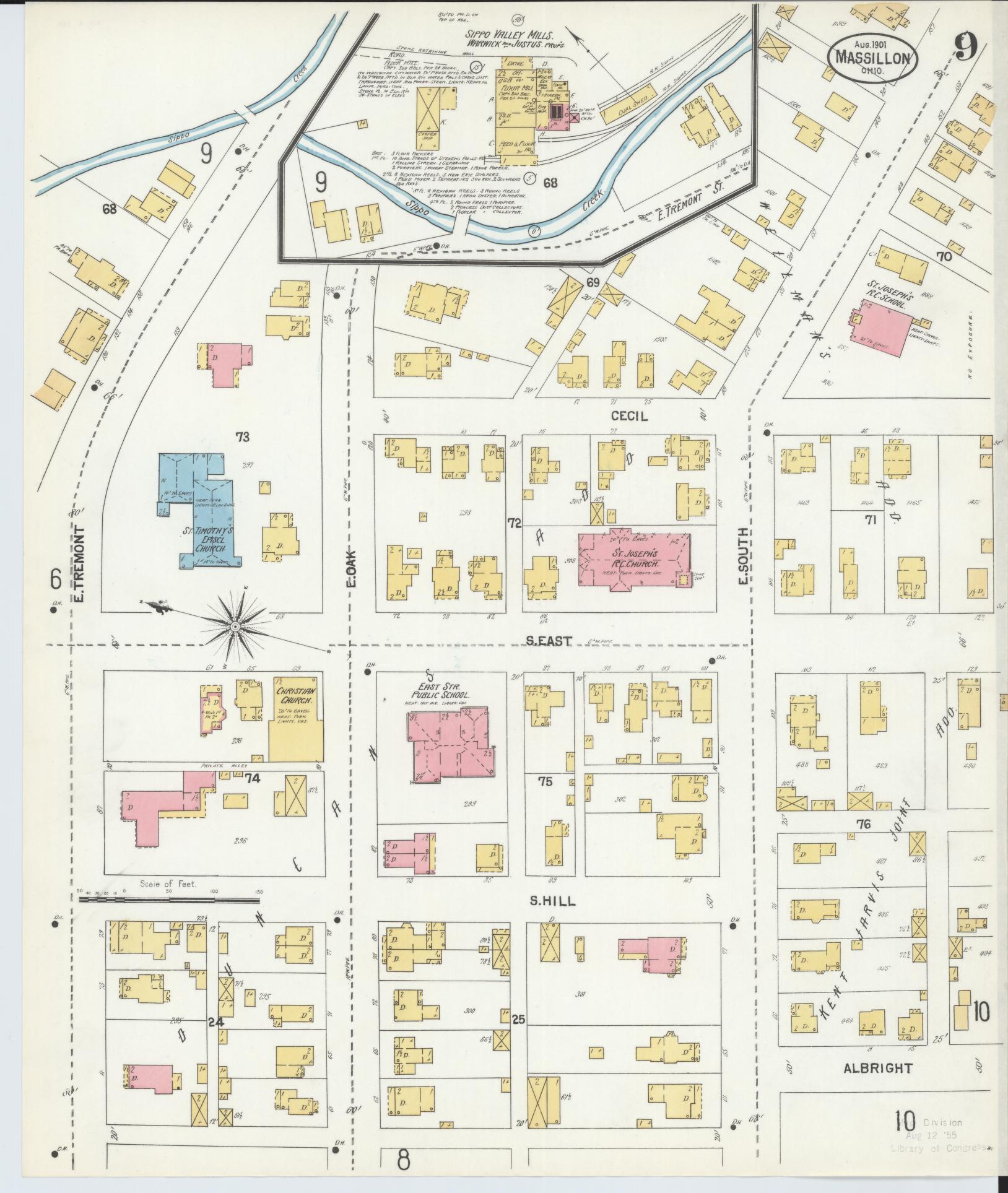 Sanborn Fire Insurance Map from Massillon, Stark County, Ohio (1901), Sheet #0009 - Historic Sanborn Fire Insurance Map Print, vintage old map wall art, antique decor, genealogy gift, Ohio Ohio map