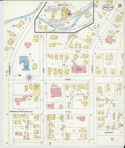Sanborn Fire Insurance Map from Massillon, Stark County, Ohio (1901), Sheet #0009 - Historic Sanborn Fire Insurance Map Print, vintage old map wall art, antique decor, genealogy gift, Ohio Ohio map