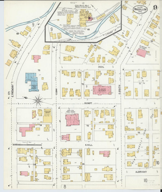 Sanborn Fire Insurance Map from Massillon, Stark County, Ohio (1901), Sheet #0009 - Historic Sanborn Fire Insurance Map Print, vintage old map wall art, antique decor, genealogy gift, Ohio Ohio map