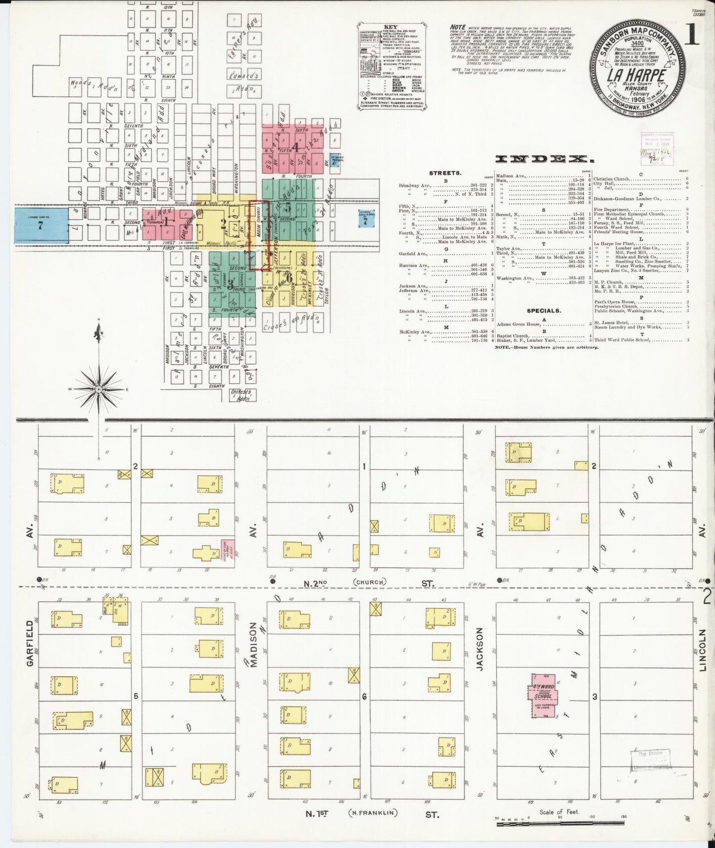 Sanborn Fire Insurance Map from La Harpe, Allen County, Kansas (1906), Sheet #0001 - Complete Map Set gallery image, historic Sanborn map, vintage wall art, Kansas Kansas