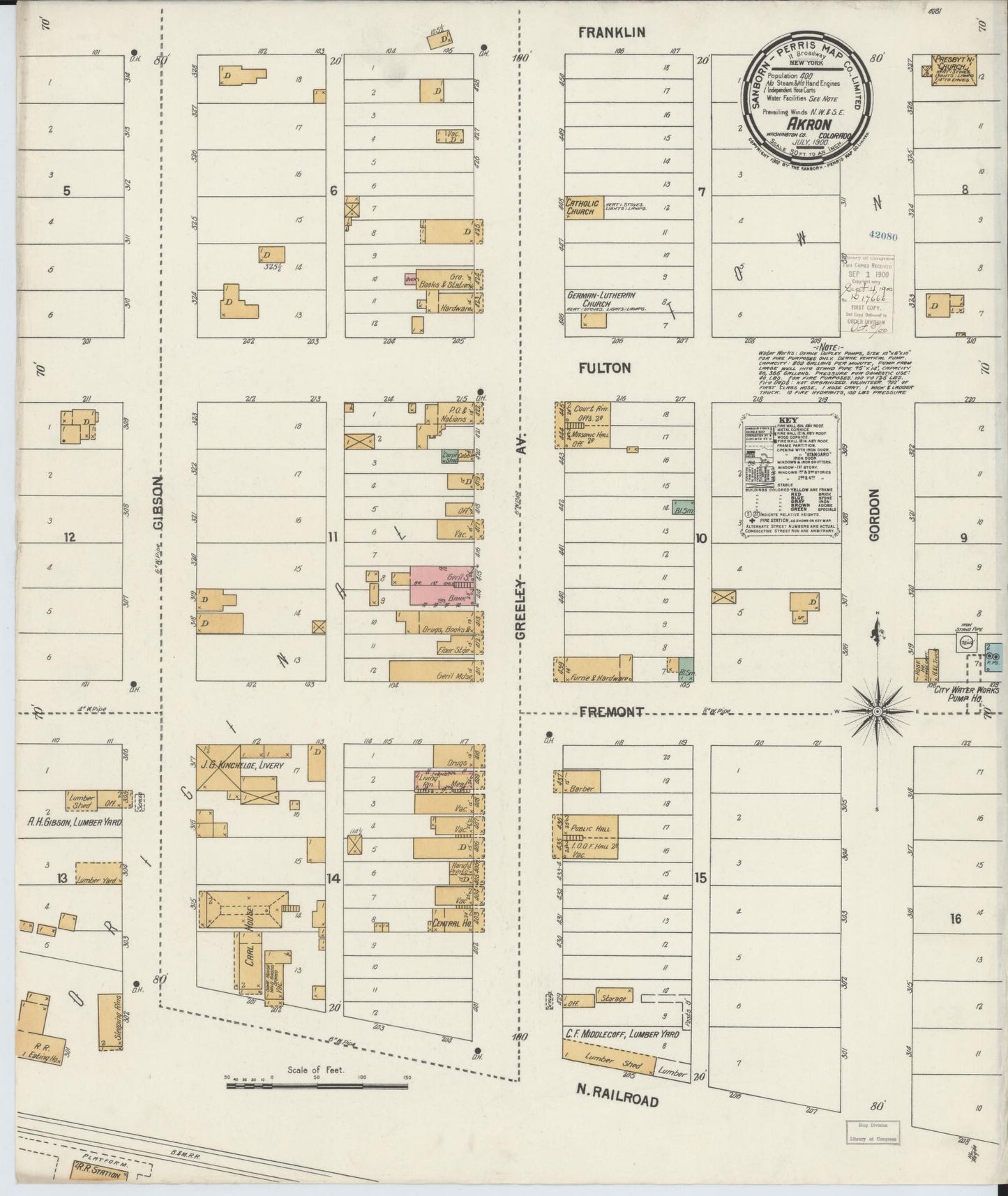 Sanborn Fire Insurance Map from Akron, Washington County, Colorado (1900), Sheet #0001 - Historic Sanborn Fire Insurance Map Print, vintage old map wall art, antique decor, genealogy gift, Colorado Colorado map