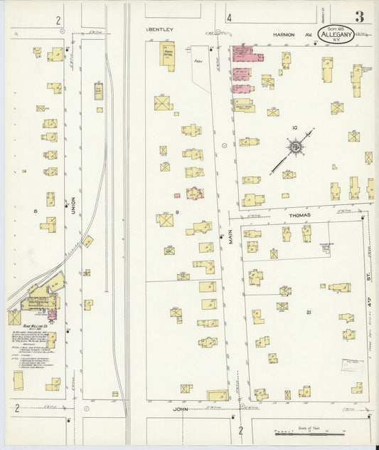 Sanborn Fire Insurance Map from Allegany, Cattaraugus County, New York (1913), Sheet #0003 - Historic Sanborn Fire Insurance Map Print, vintage old map wall art, antique decor, genealogy gift, New York New York map