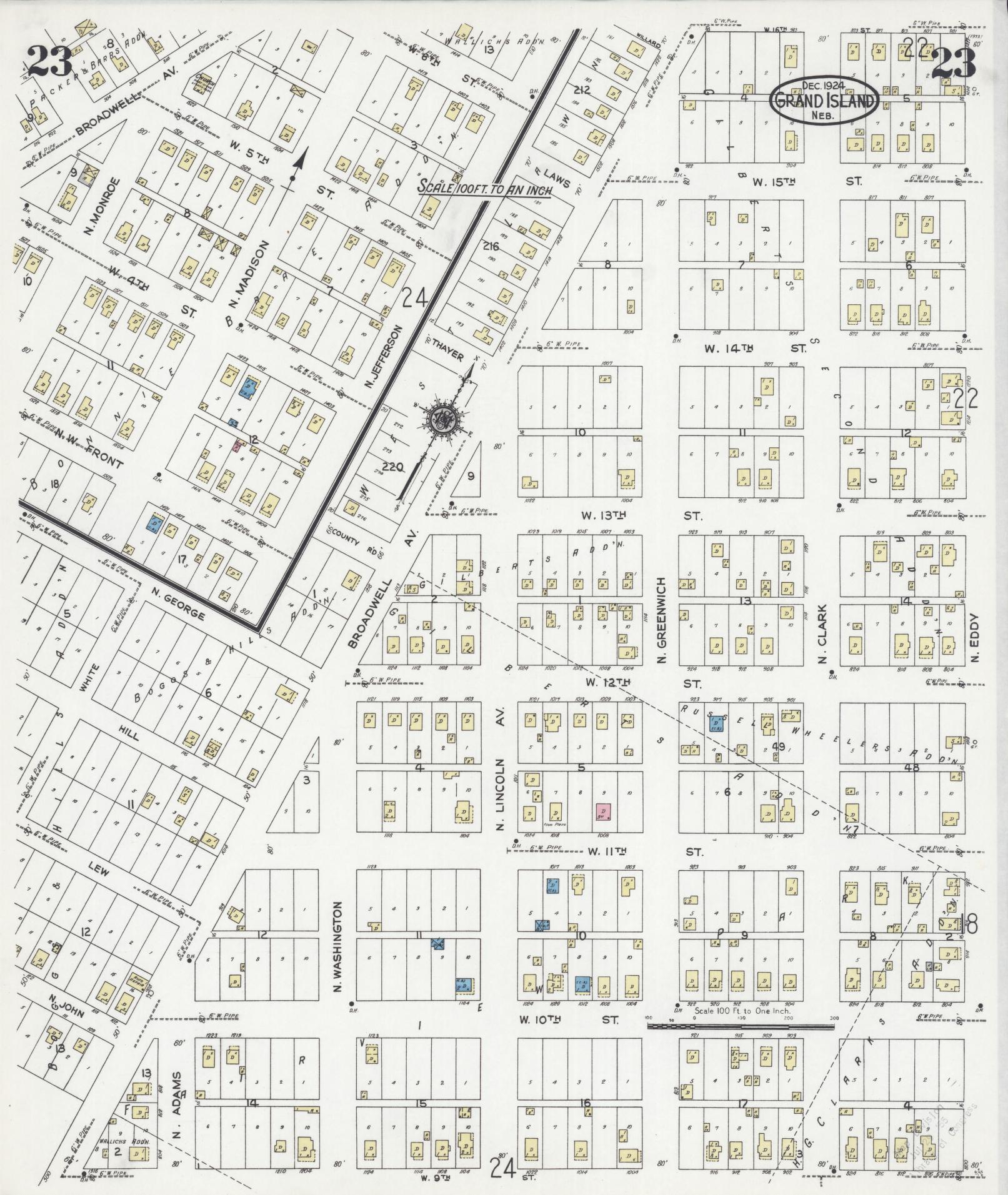 Sanborn Fire Insurance Map from Grand Island, Hall County, Nebraska (1924), Sheet #0023 - Complete Map Set gallery image, historic Sanborn map, vintage wall art, Nebraska Nebraska