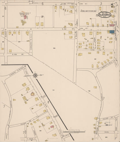 Sanborn Fire Insurance Map from Albemarle, Stanley County, North Carolina (1922), Sheet #0007 - Complete Map Set gallery image, historic Sanborn map, vintage wall art, North Carolina North Carolina