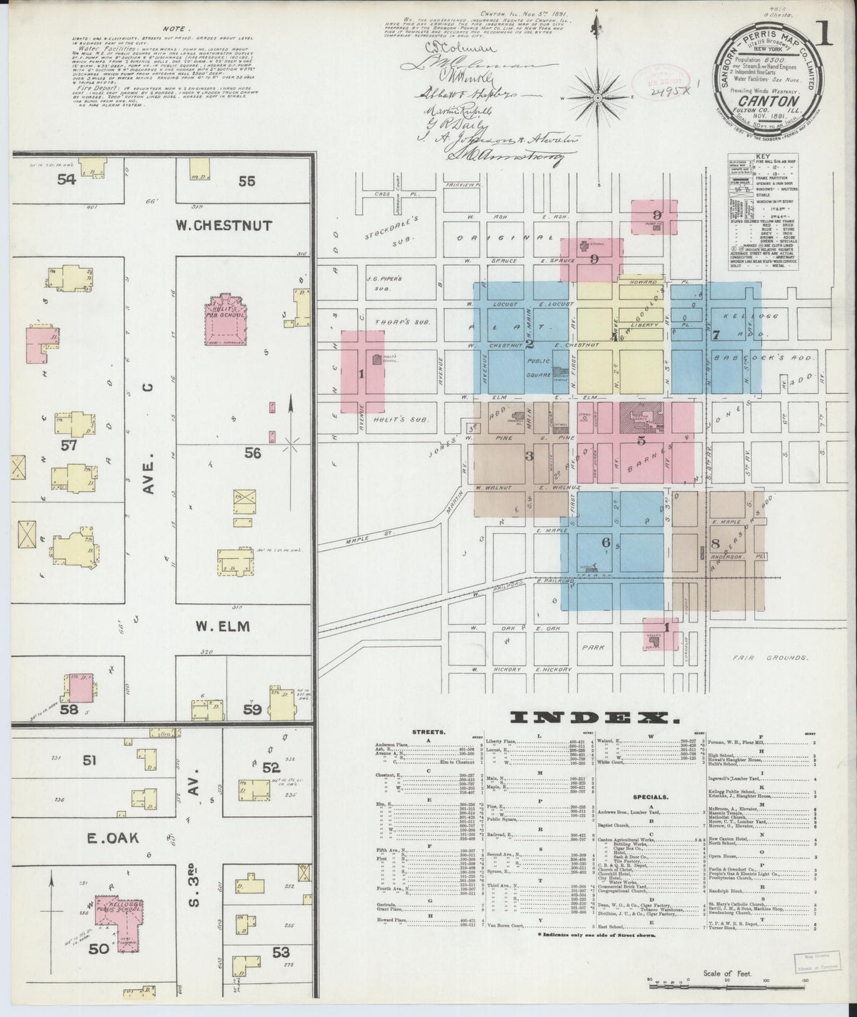 Sanborn Fire Insurance Map from Canton, Fulton County, Illinois (1891), Sheet #0001 - Complete Map Set gallery image, historic Sanborn map, vintage wall art, Illinois Illinois