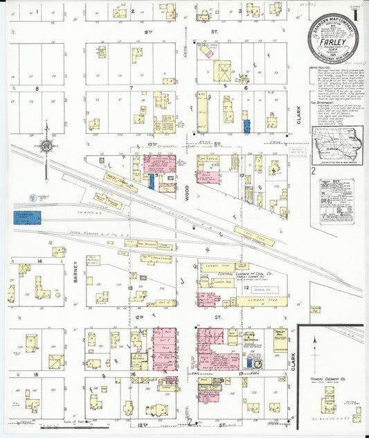 Sanborn Fire Insurance Map from Farley, Dubuque County, Iowa (1921), Sheet #0001 - Historic Sanborn Fire Insurance Map Print, vintage old map wall art