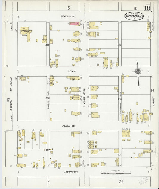 Sanborn Fire Insurance Map from Havre De Grace, Harford County, Maryland (1921), Sheet #0018 - Historic Sanborn Fire Insurance Map Print, vintage old map wall art, antique decor, genealogy gift, Maryland Maryland map