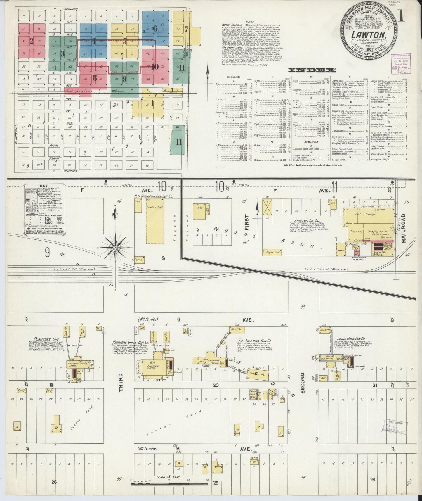 Sanborn Fire Insurance Map from Lawton, Comanche County, Oklahoma (1907), Sheet #0001 - Complete Map Set gallery image, historic Sanborn map, vintage wall art, Oklahoma Oklahoma