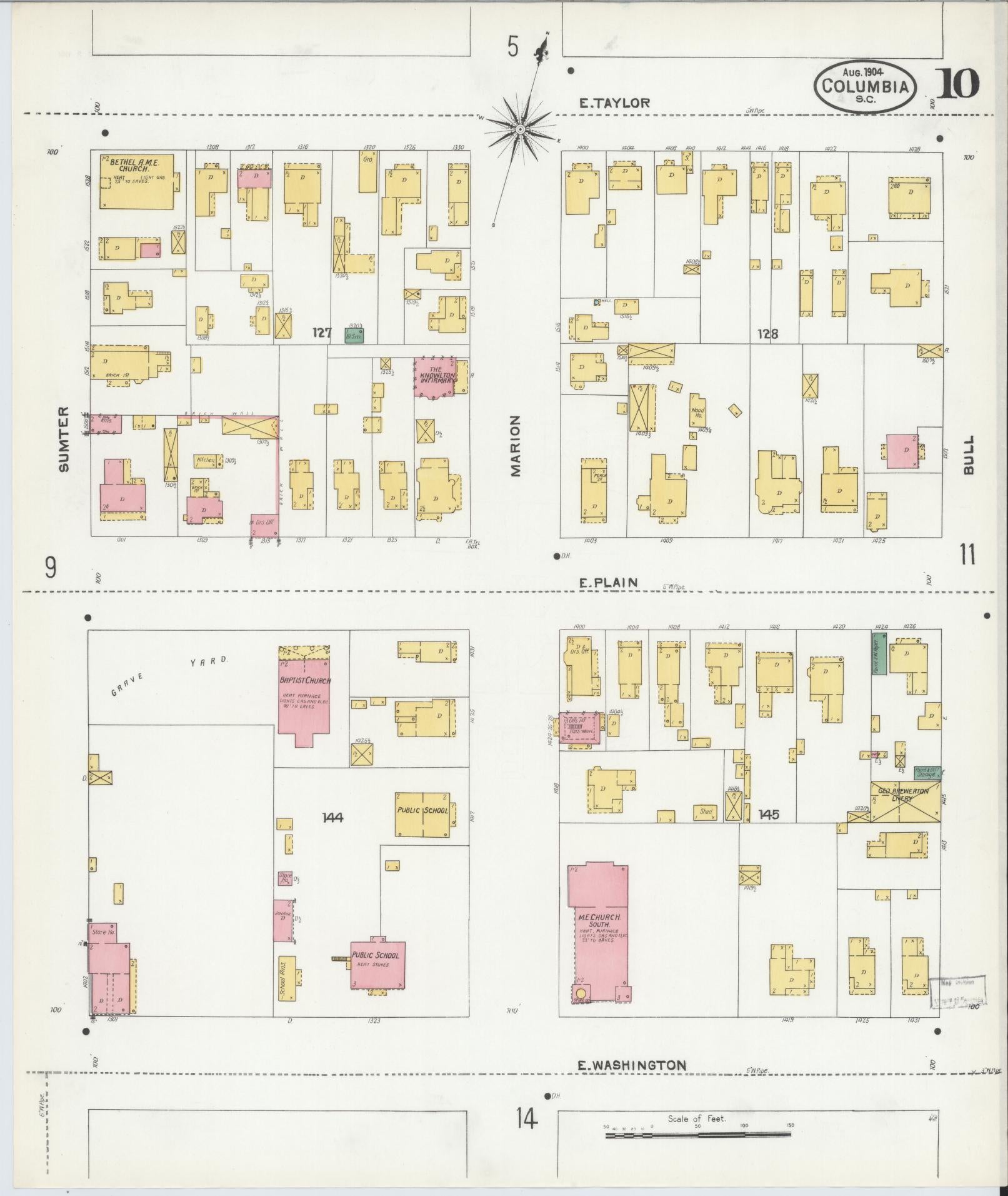 Sanborn Fire Insurance Map from Columbia, Richland County, South Carolina (1904), Sheet #0010 - Complete Map Set gallery image, historic Sanborn map, vintage wall art, South Carolina South Carolina