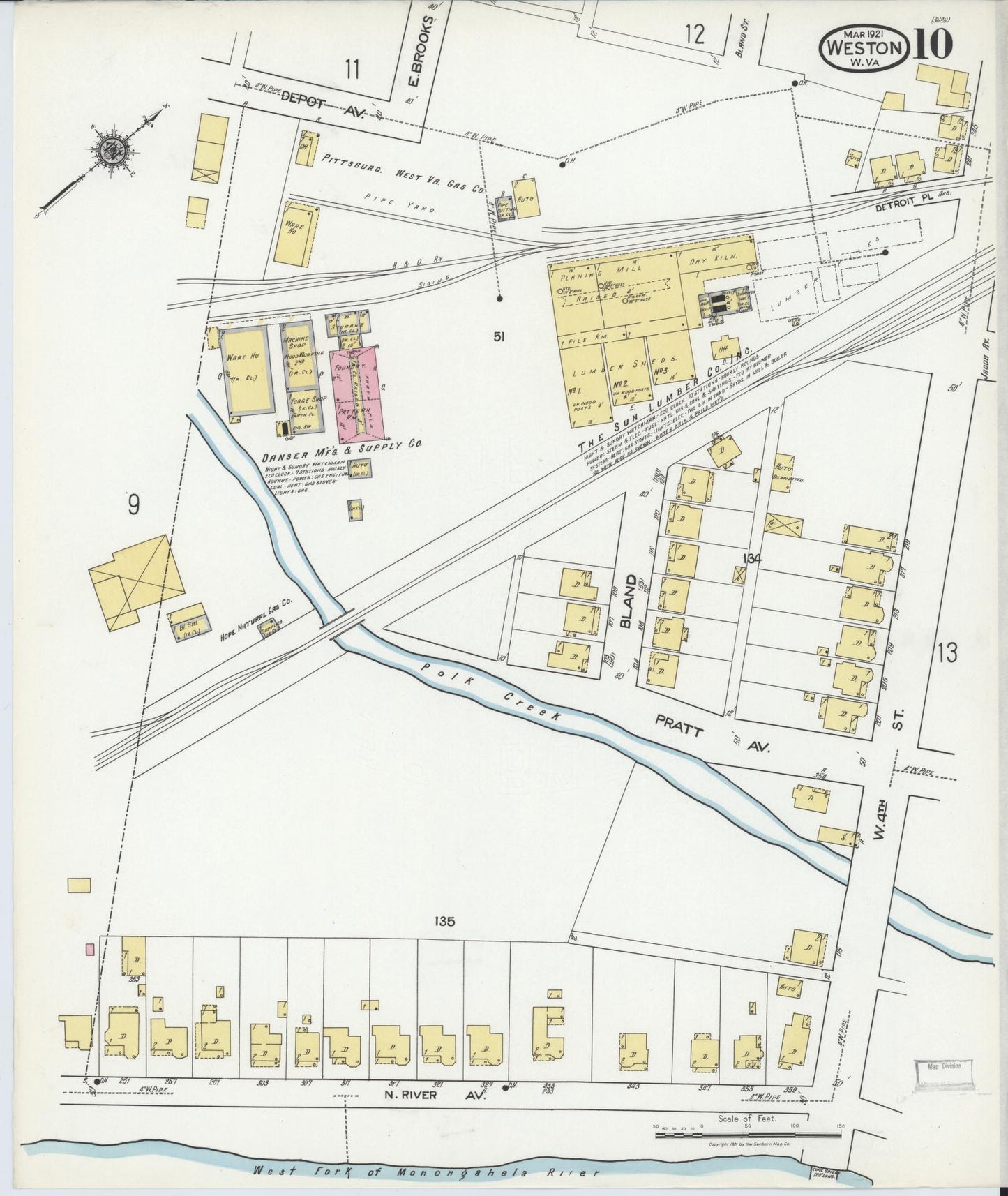 Sanborn Fire Insurance Map from Weston, Lewis County, West Virginia (1921), Sheet #0010 - Complete Map Set gallery image, historic Sanborn map, vintage wall art, West Virginia West Virginia