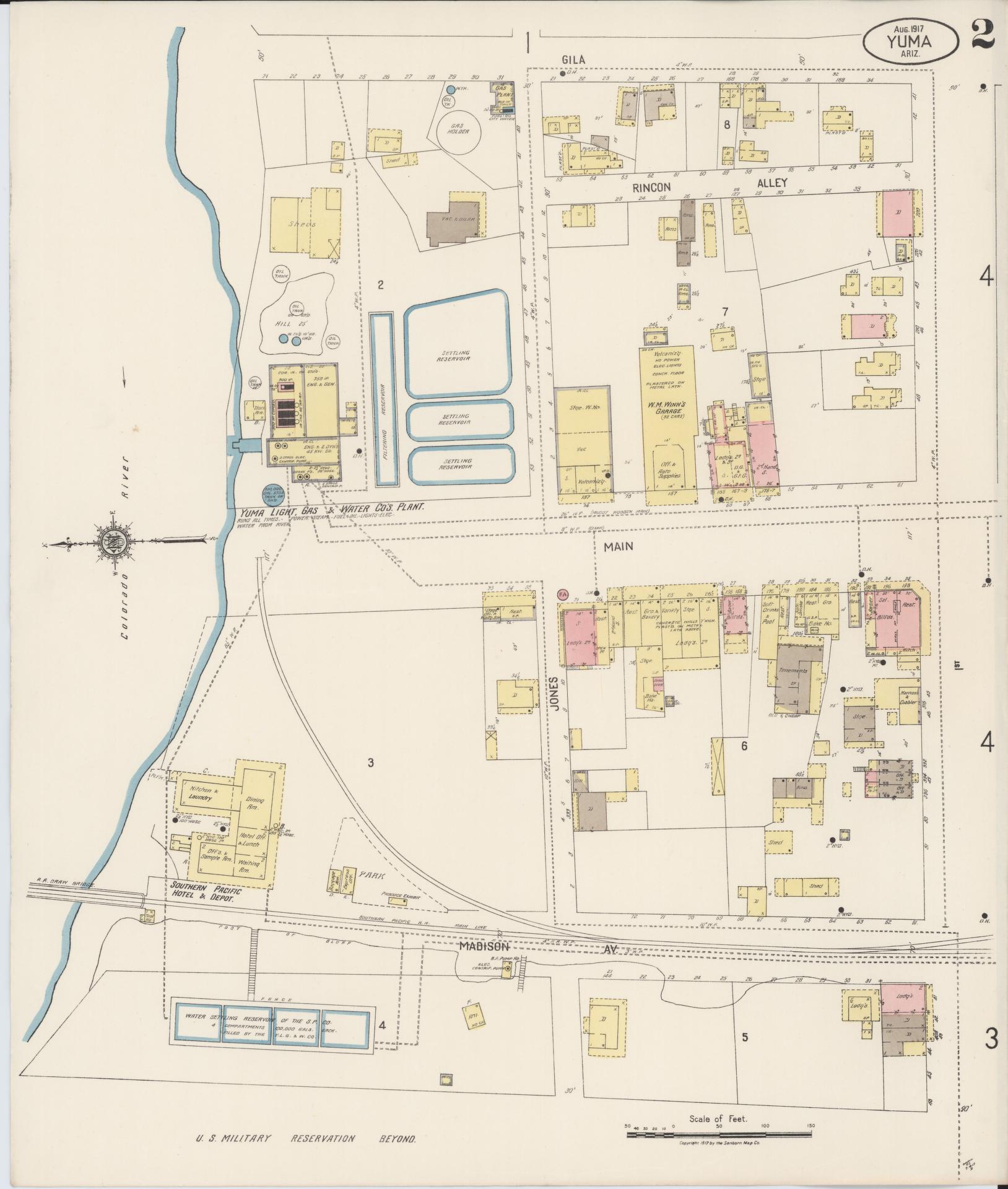 Sanborn Fire Insurance Map from Yuma, Yuma County, Arizona (1917), Sheet #0002 - Complete Map Set gallery image, historic Sanborn map, vintage wall art, Arizona Arizona