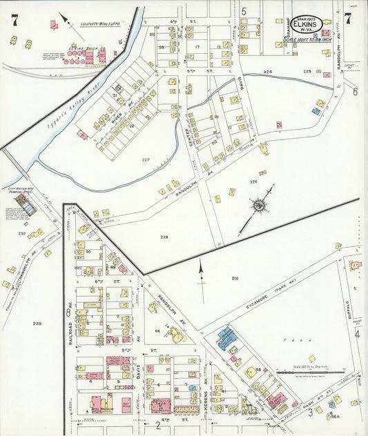 Sanborn Fire Insurance Map from Elkins, Randolph County, West Virginia (1923), Sheet #0007 - Historic Sanborn Fire Insurance Map Print, vintage old map wall art, antique decor, genealogy gift, West Virginia West Virginia map