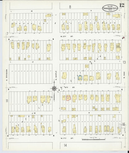 Sanborn Fire Insurance Map from Traverse City, Grand Traverse County, Michigan (1910), Sheet #0012 - Historic Sanborn Fire Insurance Map Print, vintage old map wall art, antique decor, genealogy gift, Michigan Michigan map